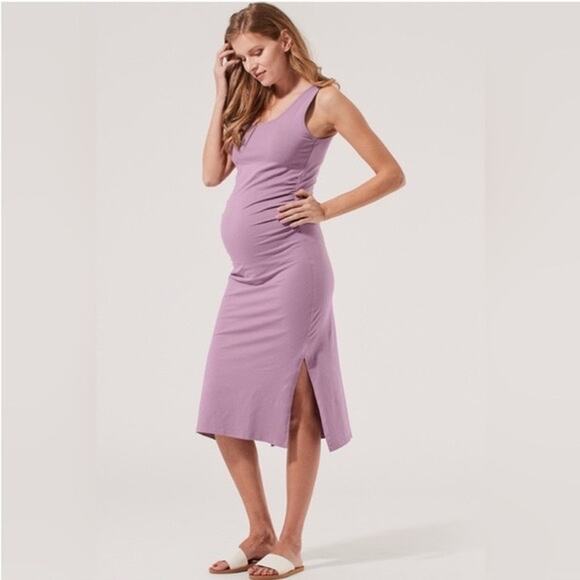 Pact Dresses & Skirts - Pact Maternity Sleeveless Tank Midi Dress Organic Cotton Elderberry Large Slits